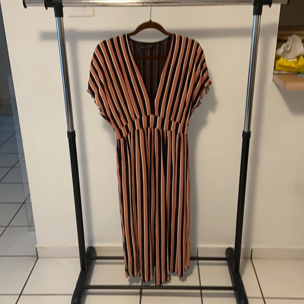 Zara. Small, striped pink and blue midi dress.